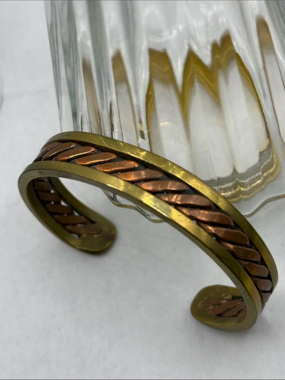 Vintage Two-Tone Braided Metal Cuff Bracelet - Copper & Brass thick heavy piece